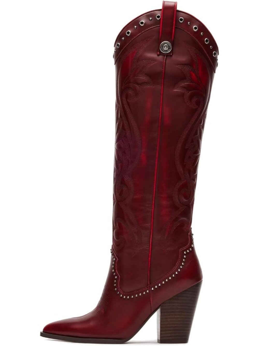 Women' Burgund Leather Pull-on Pointed Toe Western Cowgirl Cowboy Knee High Boot